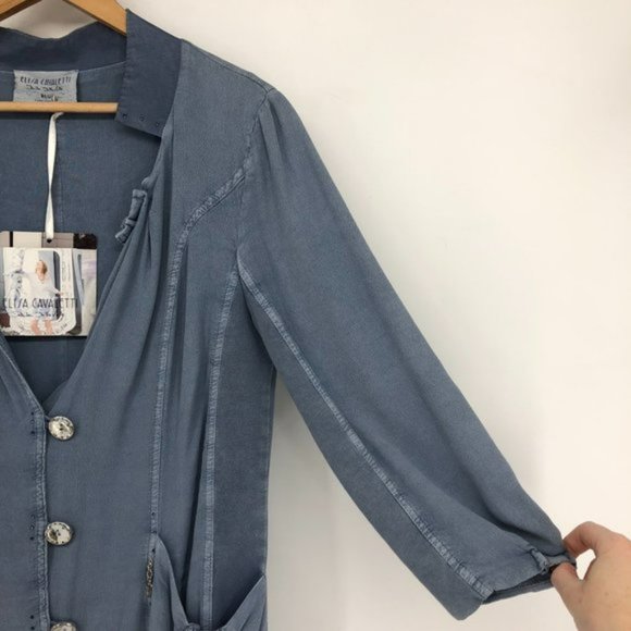 ELISA CAVALETTI Slate Blue Slouchy Jersey Buttoned Long Overcoat NWT crepe SP - Picture 7 of 16